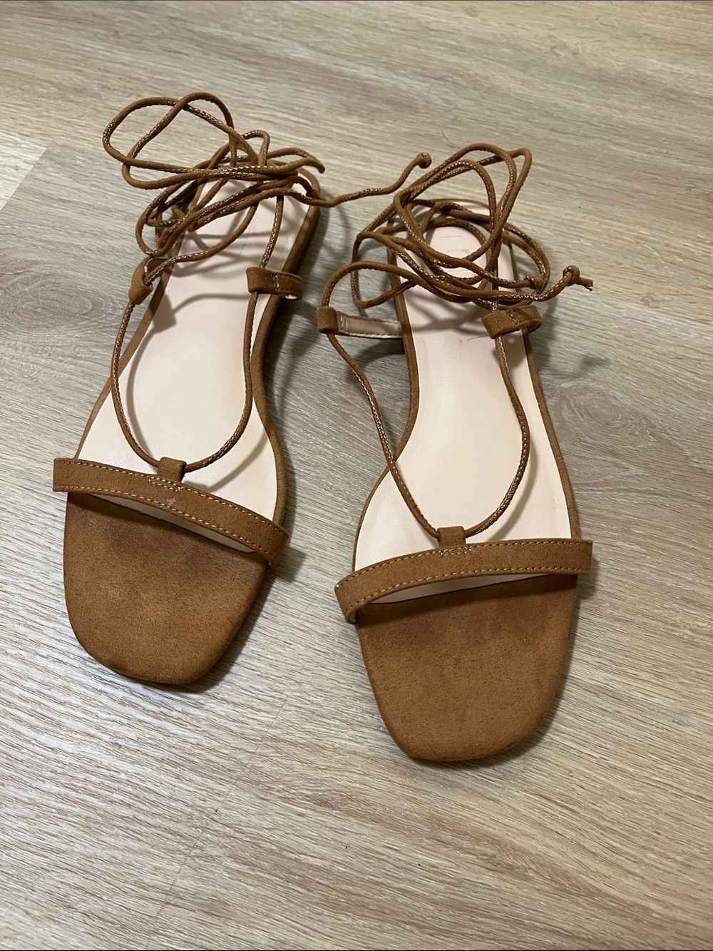 LOFT Tan Lace-Up Flat Sandals